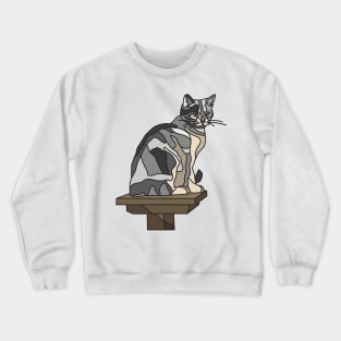 Grey Tabby Cat on Platform Crewneck Sweatshirt